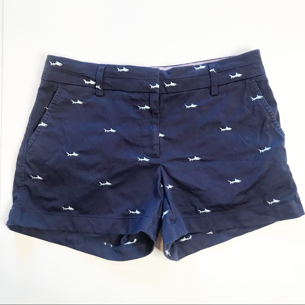 BRITISH KHAKI Embroidered Shark Print Flat Front Shorts..super cute!!